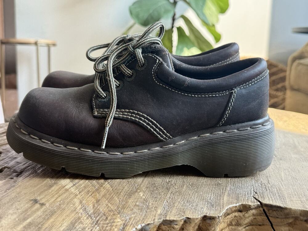 Vintage Dr Martens Lace Up Chunky Sole Creeper Loafers L 7 M 6 Brown Leather